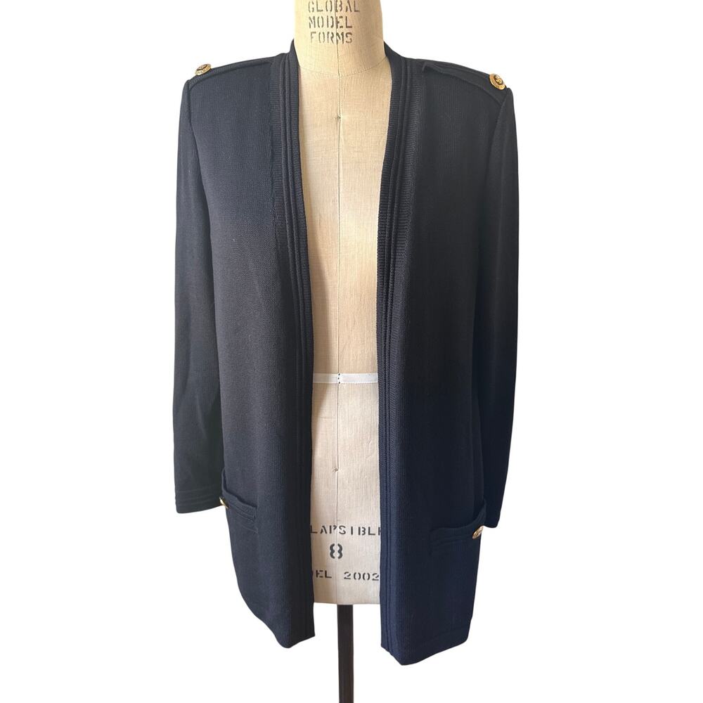 St. John Basics Black Long Sweater Blazer Size Medium Classic Knit Designer